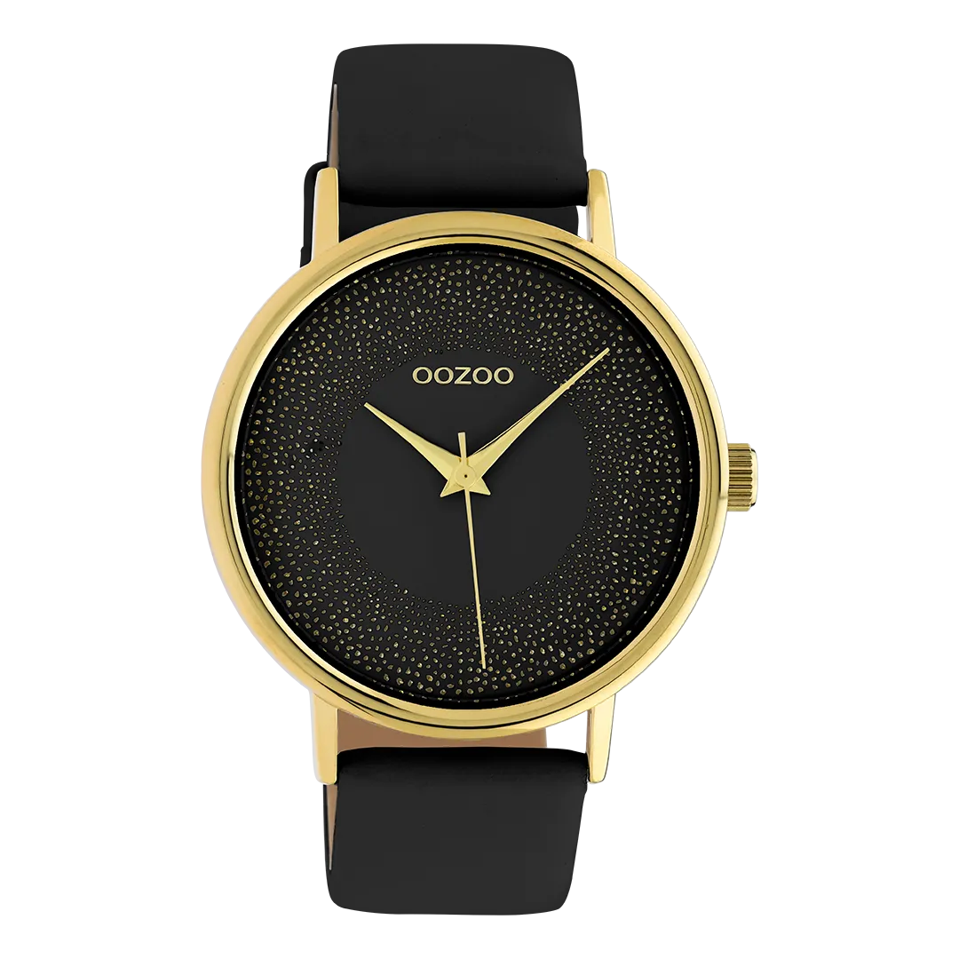 Gold coloured OOZOO watch with black leather strap - C10837