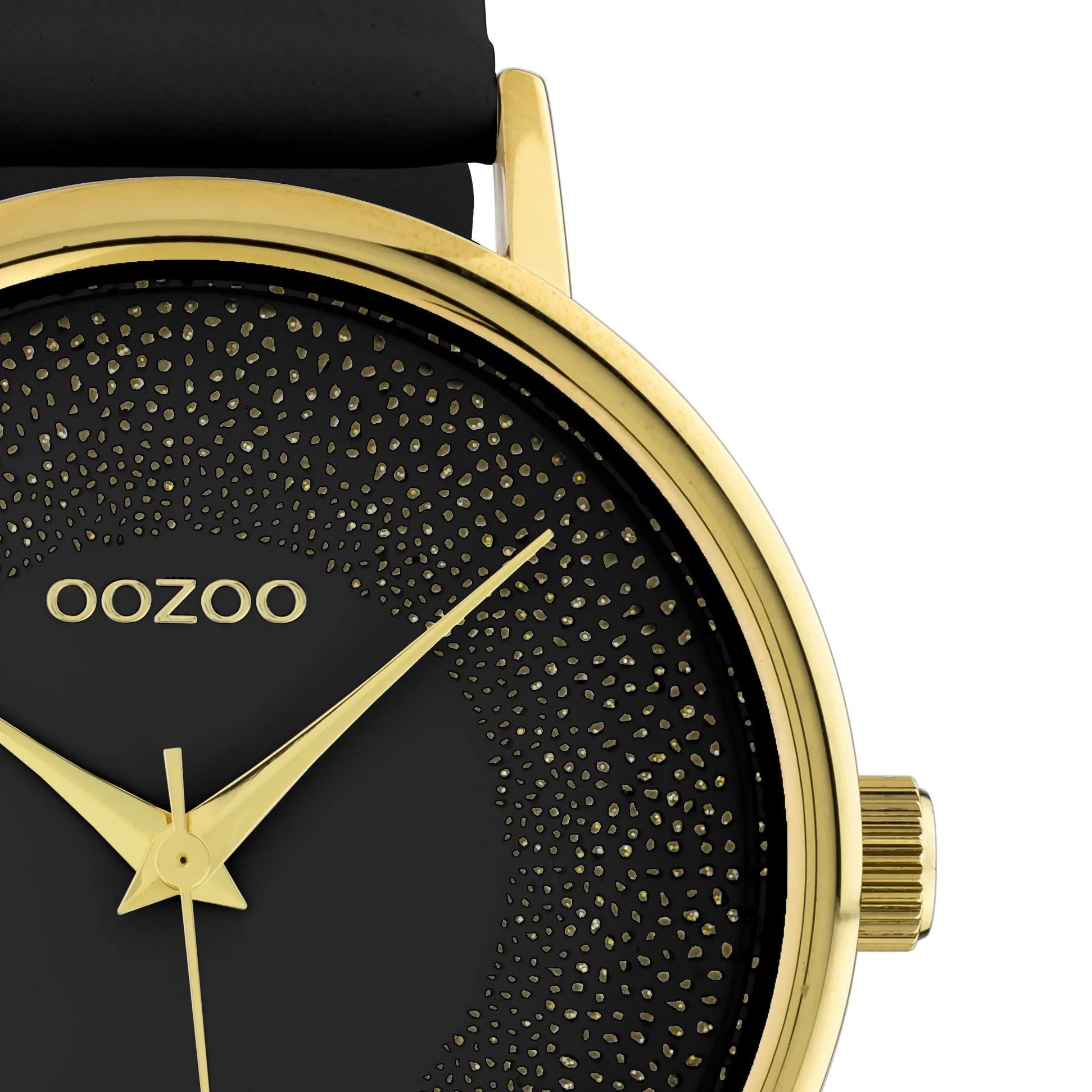 Gold coloured OOZOO watch with black leather strap - C10837