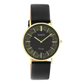 Gold coloured OOZOO watch with black leather strap - C20186