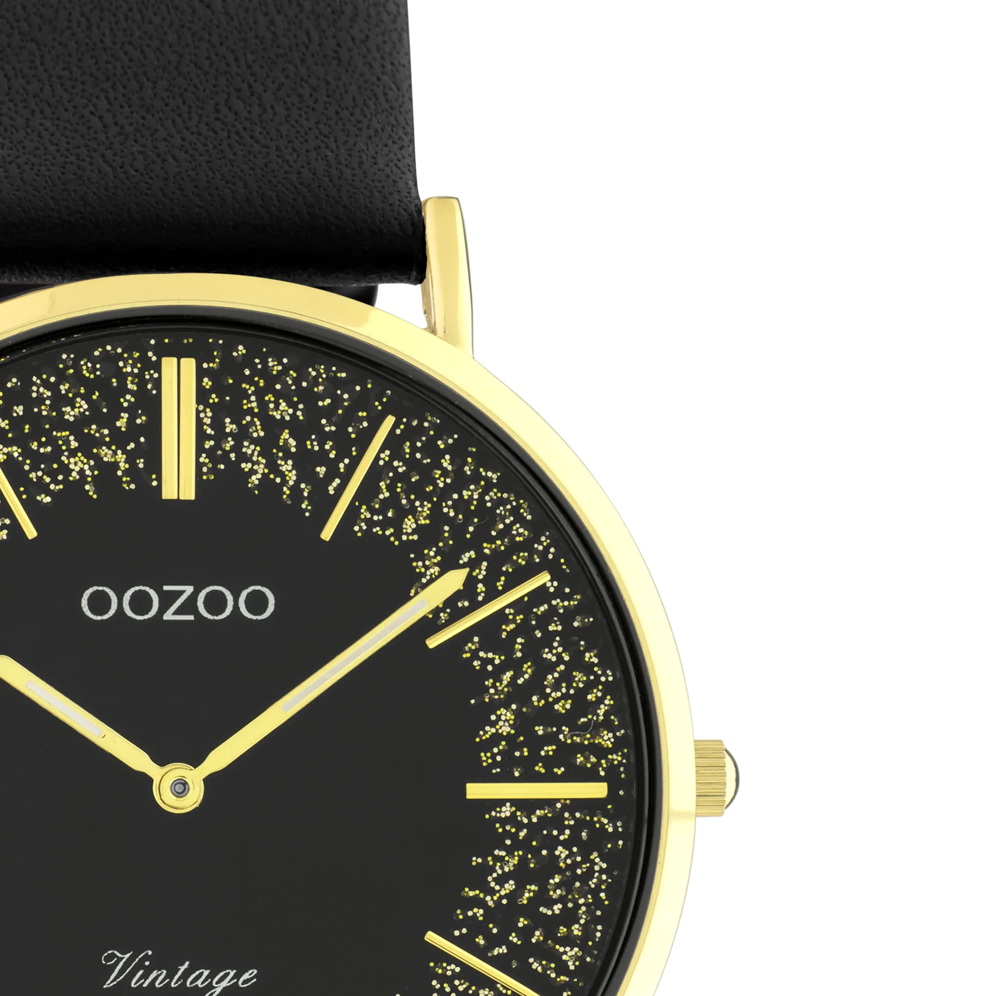 Gold coloured OOZOO watch with black leather strap - C20186