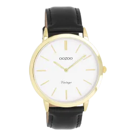 Gold coloured OOZOO watch with black leather strap - C20386