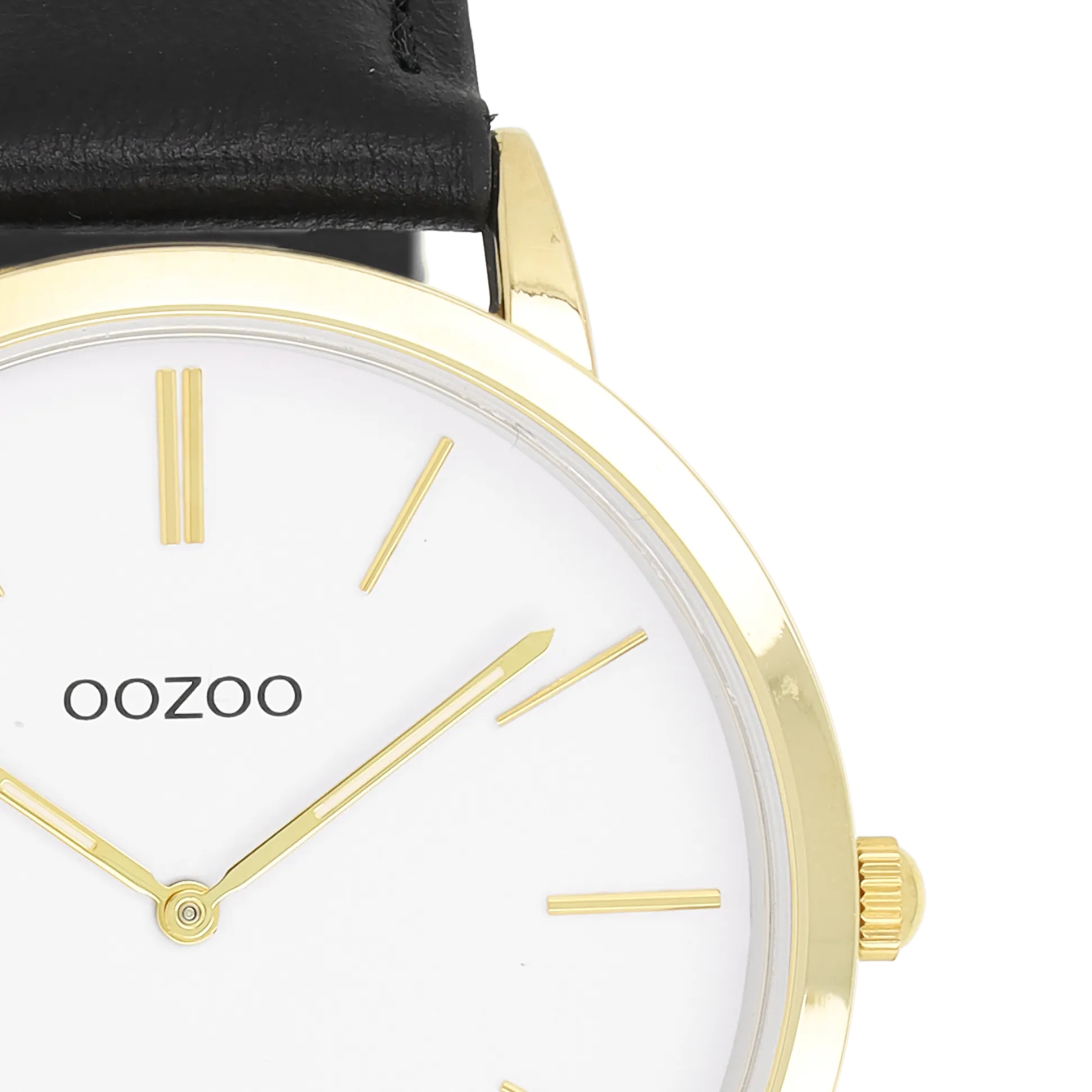 Gold coloured OOZOO watch with black leather strap - C20386