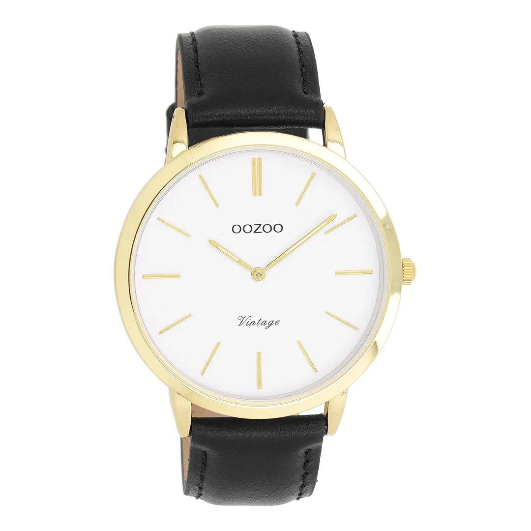 Gold coloured OOZOO watch with black leather strap - C20386