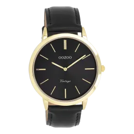 Gold coloured OOZOO watch with black leather strap - C20389