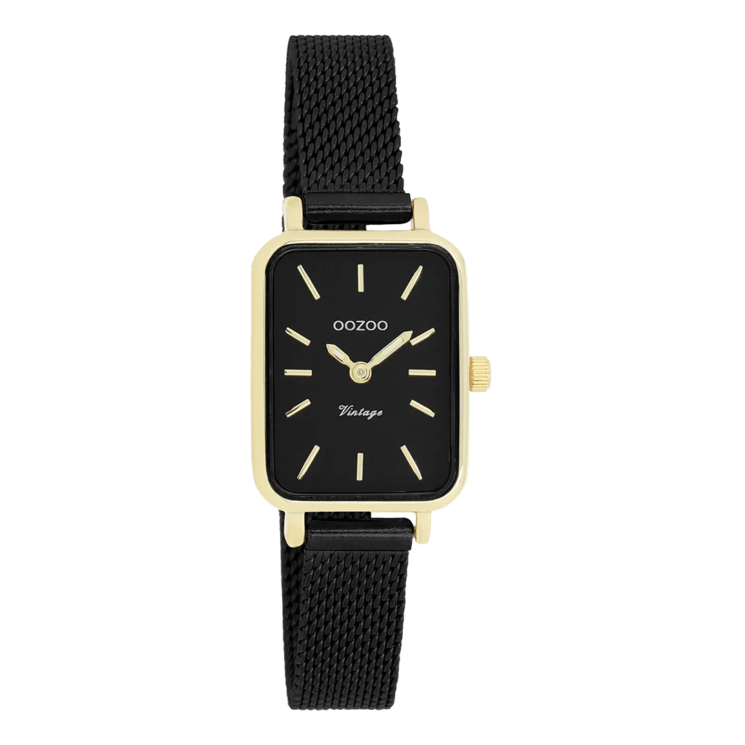 Gold coloured OOZOO watch with black metal mesh bracelet - C20269