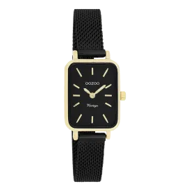 Gold coloured OOZOO watch with black metal mesh bracelet - C20269