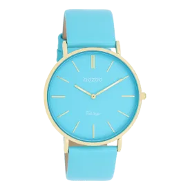 Gold coloured OOZOO watch with bright blue leather strap - C20323