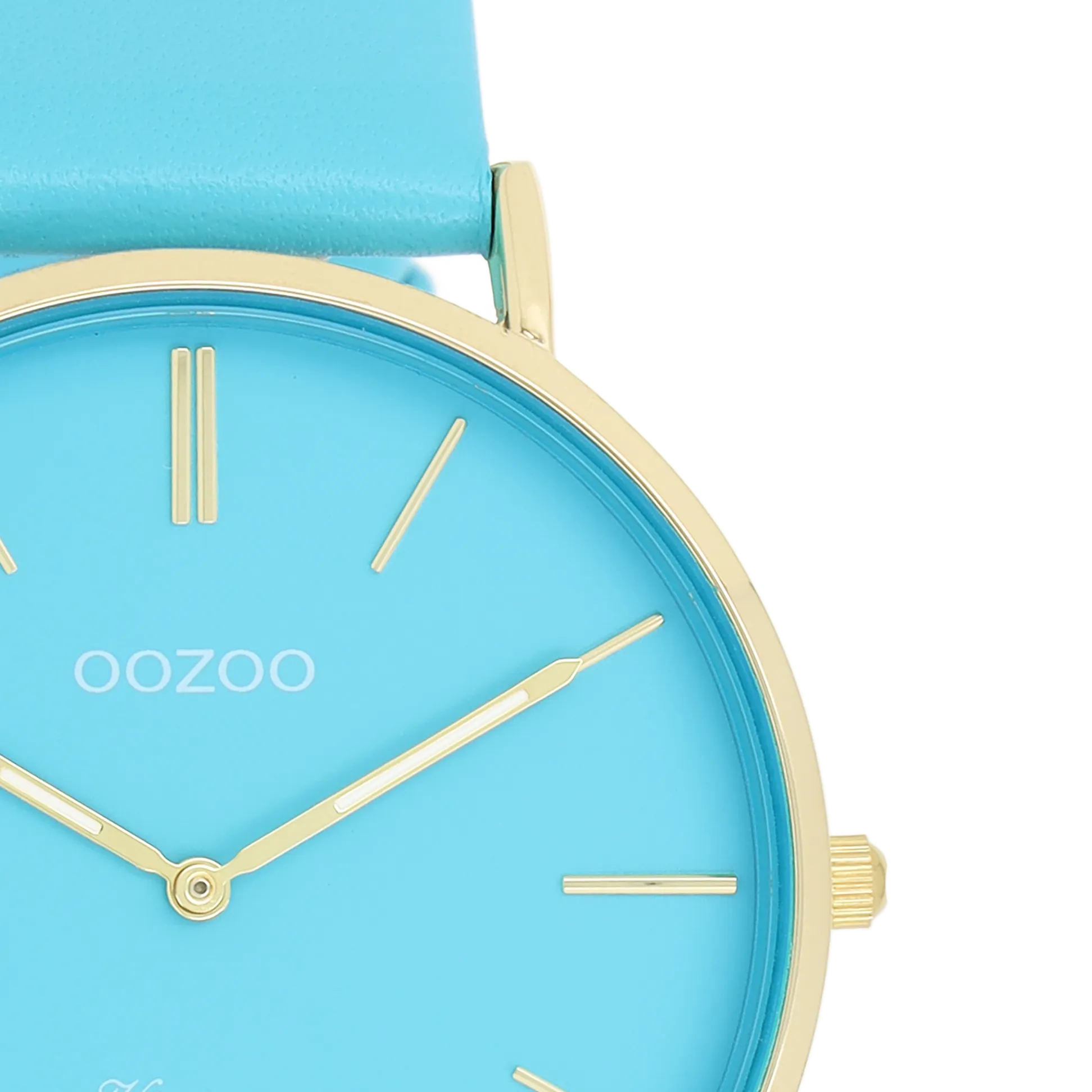 Gold coloured OOZOO watch with bright blue leather strap - C20323