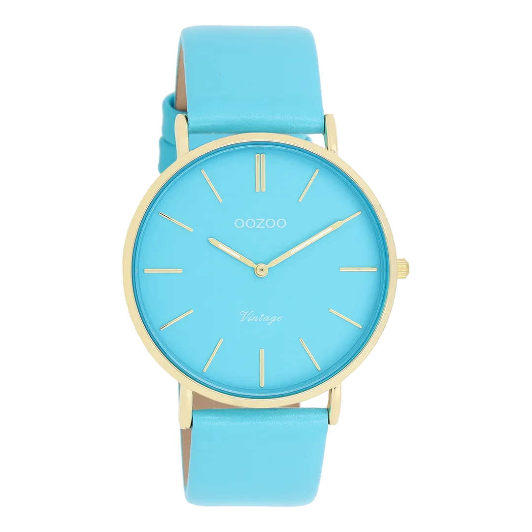 Gold coloured OOZOO watch with bright blue leather strap - C20323