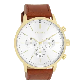 Gold coloured OOZOO watch with brown leather strap - C11201