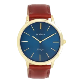 Gold coloured OOZOO watch with brown  leather strap - C20388