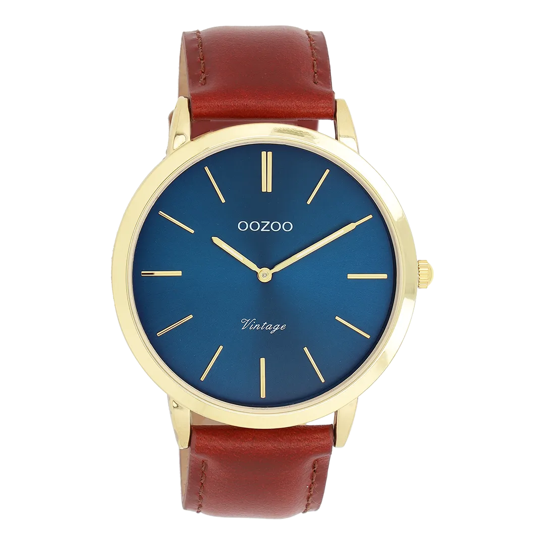 Gold coloured OOZOO watch with brown  leather strap - C20388