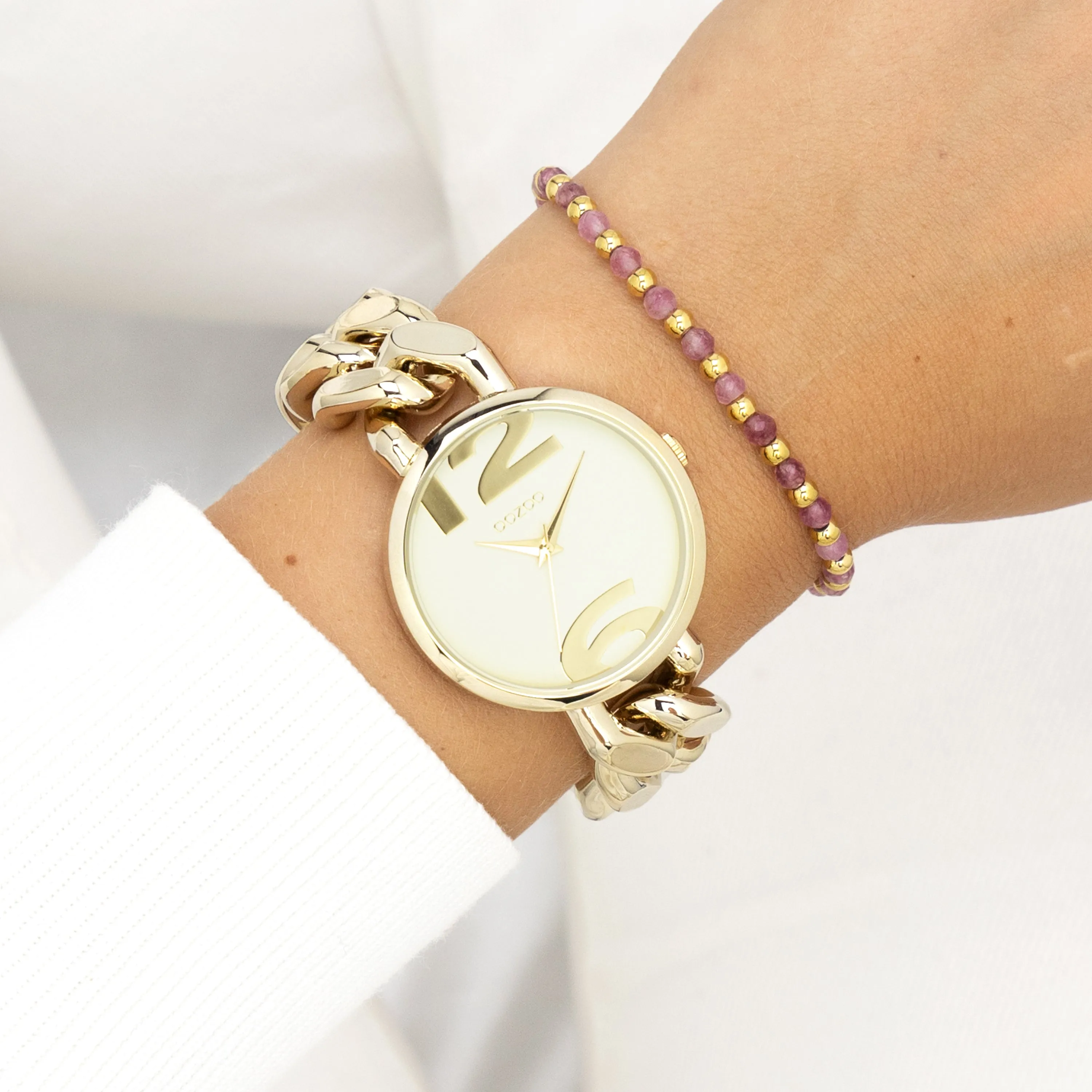 Gold coloured OOZOO watch with gold coloured chunky chain bracelet - C11263