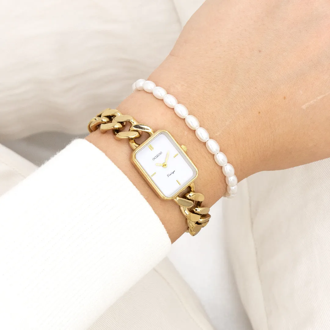 Gold coloured OOZOO watch with gold coloured chunky chain bracelet - C20362