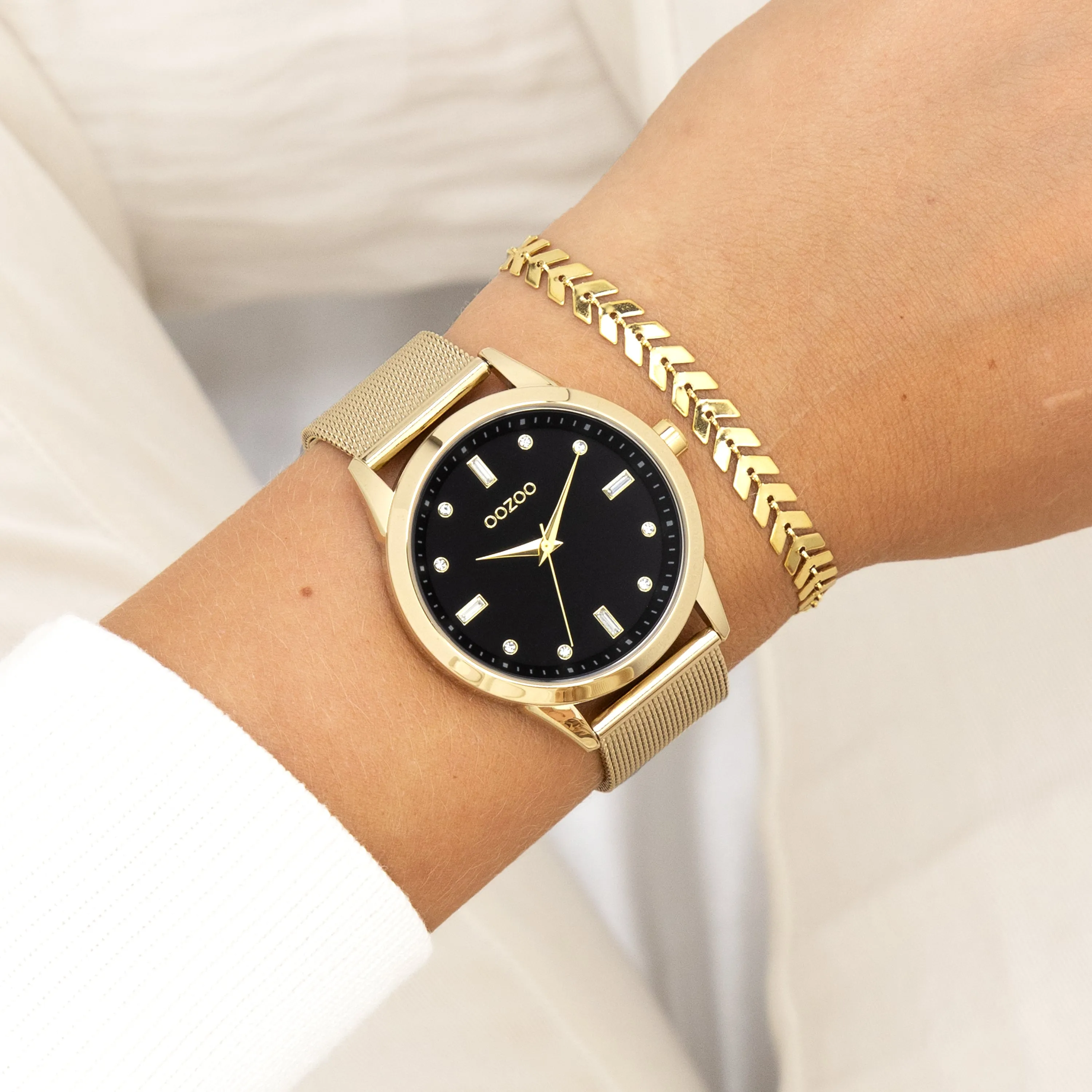 Gold coloured OOZOO watch with gold coloured metal mesh bracelet - C11283