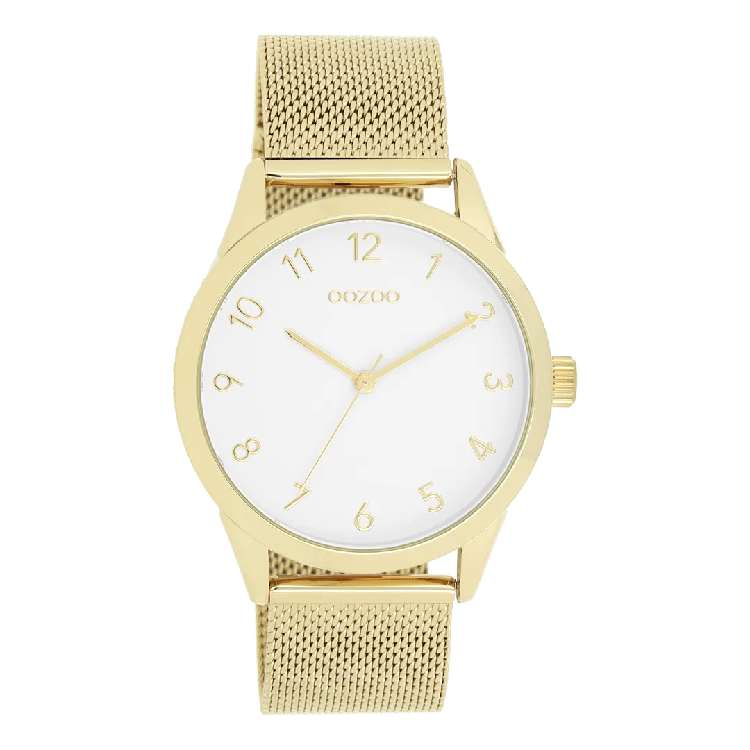 Gold coloured OOZOO watch with gold coloured metal mesh bracelet - C11322