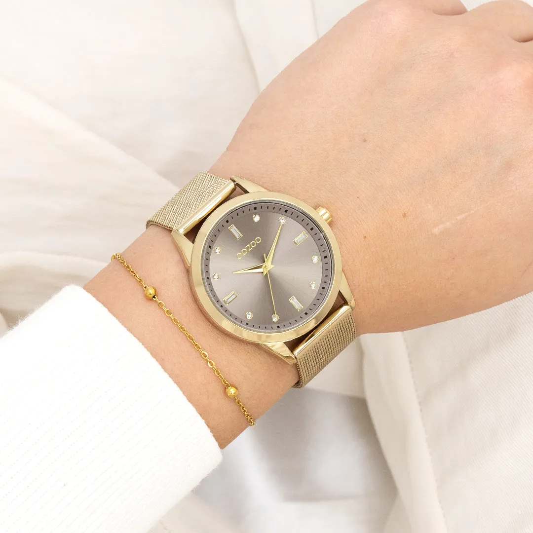 Gold coloured OOZOO watch with gold coloured metal mesh bracelet - C11357