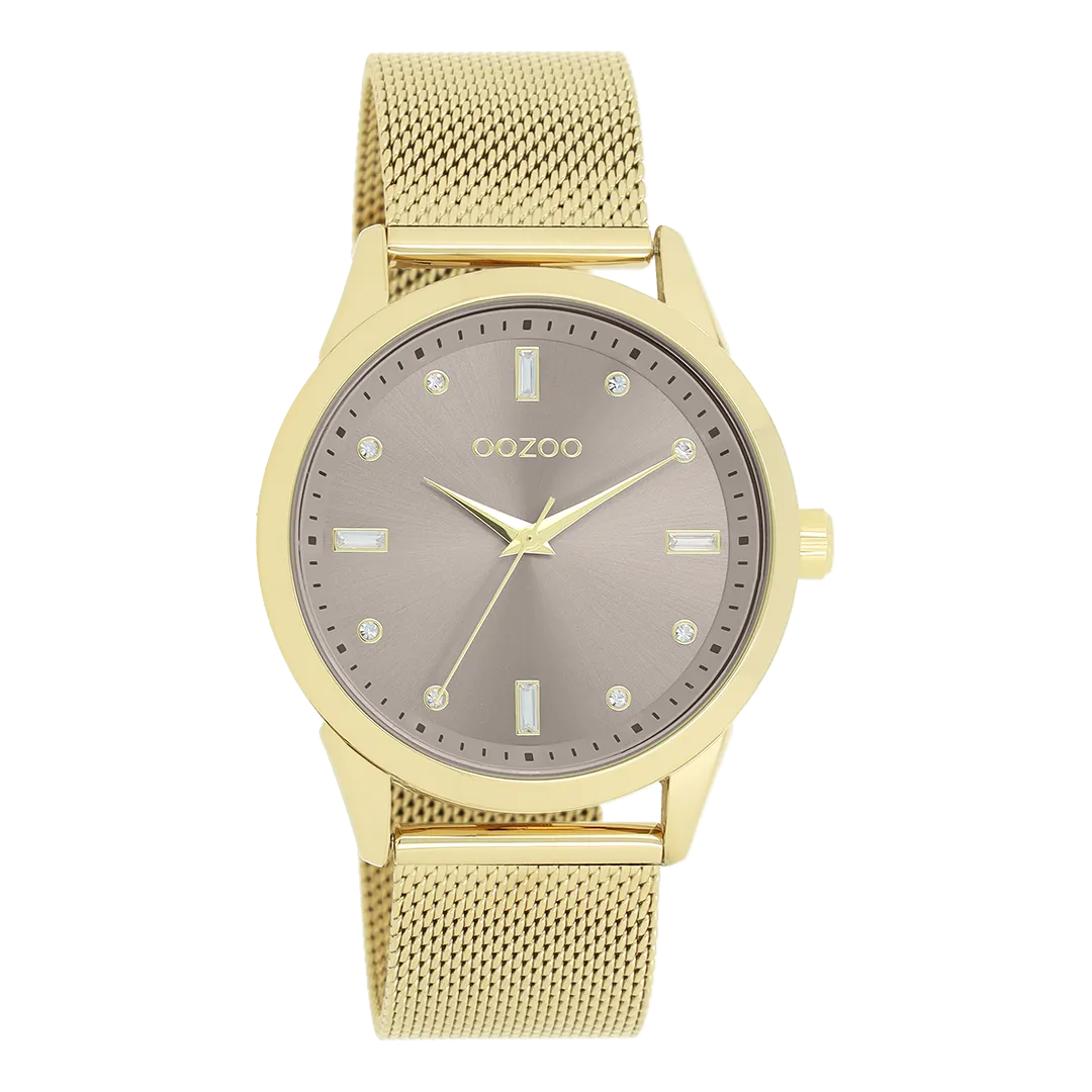 Gold coloured OOZOO watch with gold coloured metal mesh bracelet - C11357