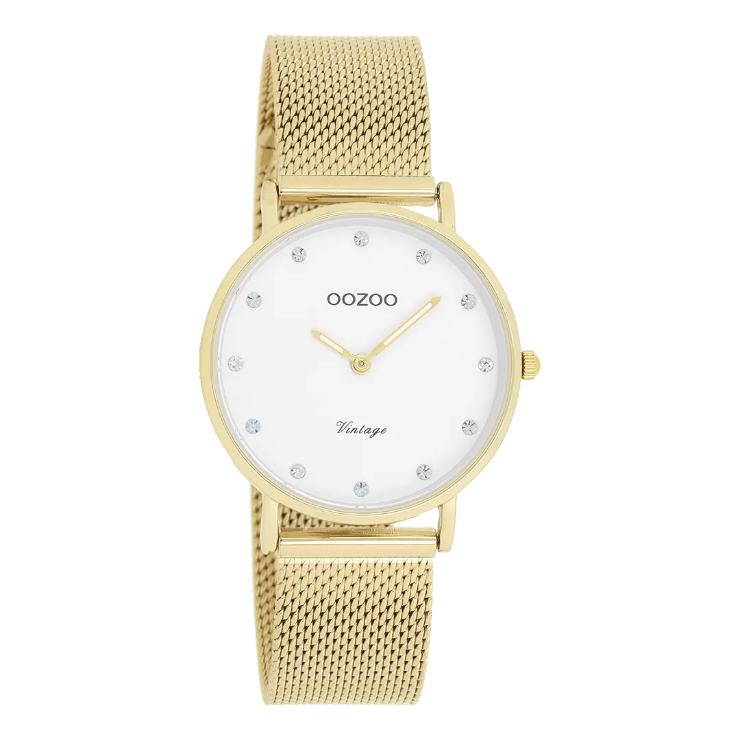 Gold coloured OOZOO watch with gold coloured metal mesh bracelet - C20241