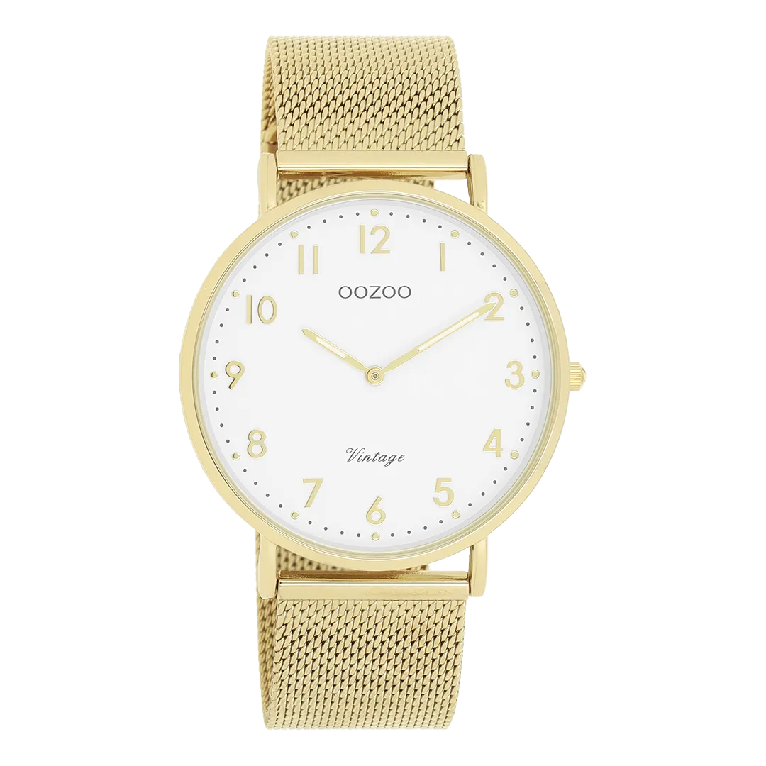 Gold coloured OOZOO watch with gold coloured metal mesh bracelet - C20342