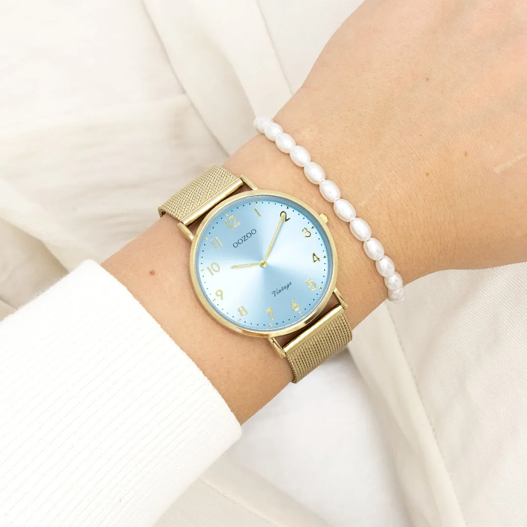 Gold coloured OOZOO watch with gold coloured metal mesh bracelet - C20343