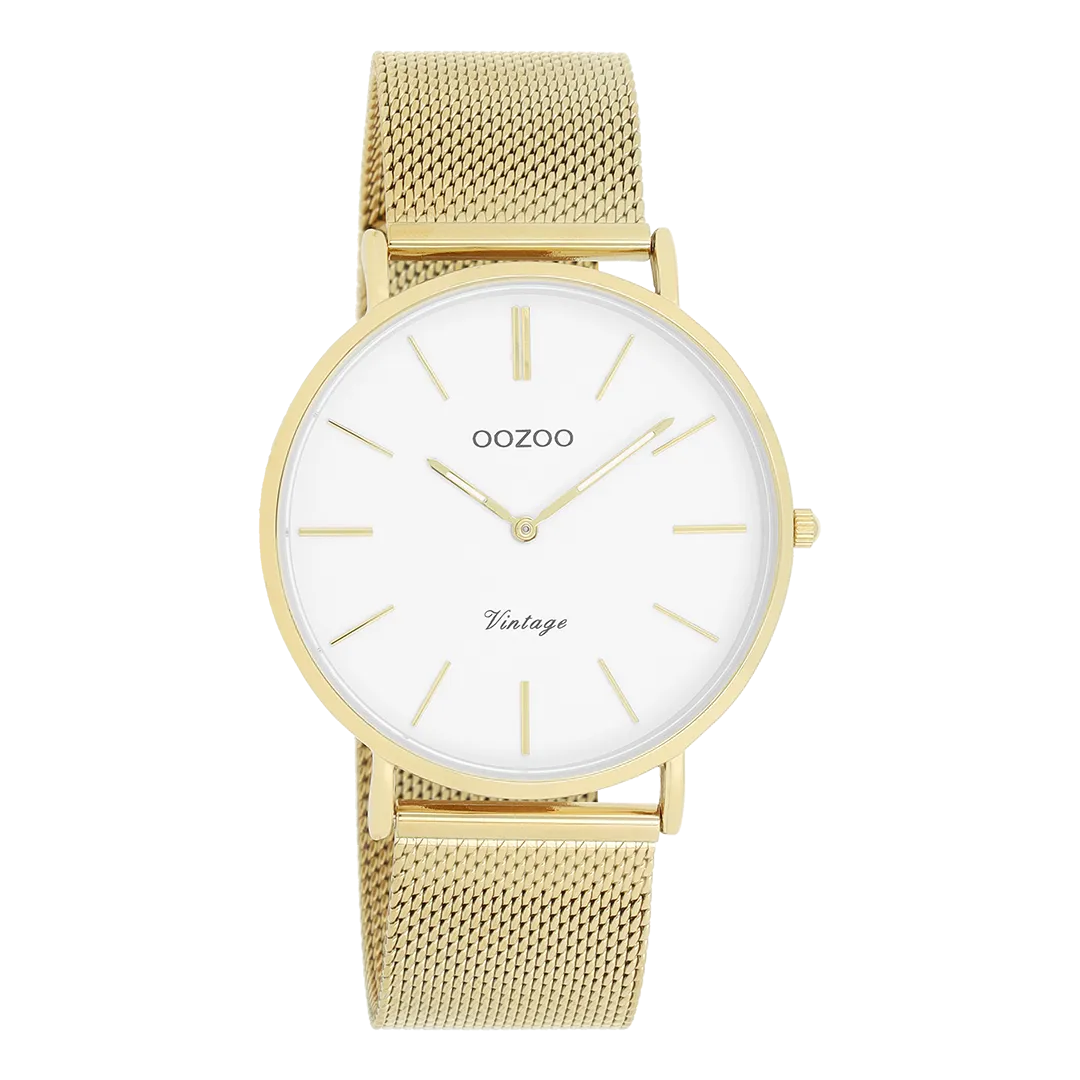 Gold coloured OOZOO watch with gold coloured metal mesh bracelet - C9909