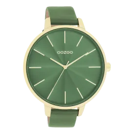 Gold coloured OOZOO watch with green leather strap - C11349