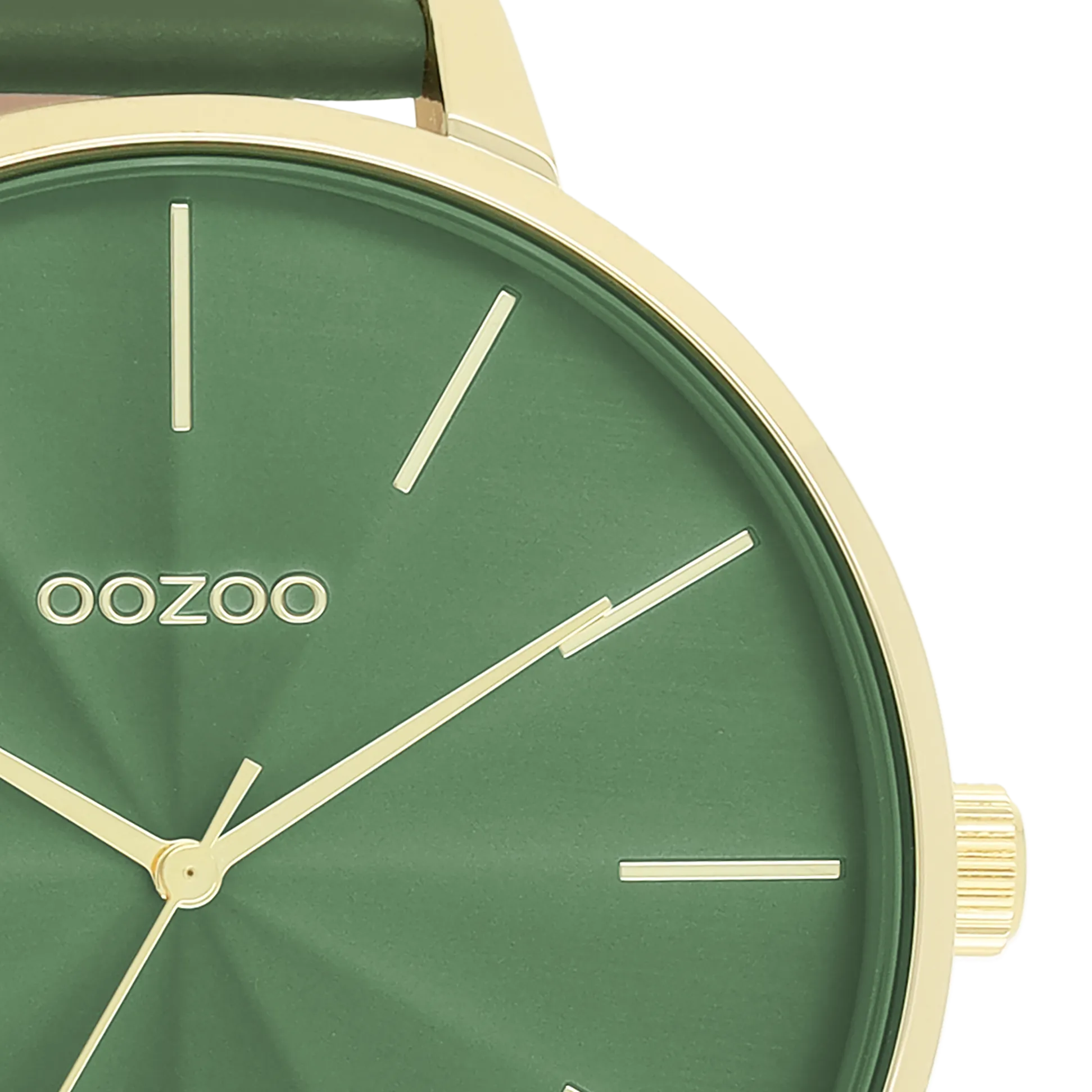 Gold coloured OOZOO watch with green leather strap - C11349