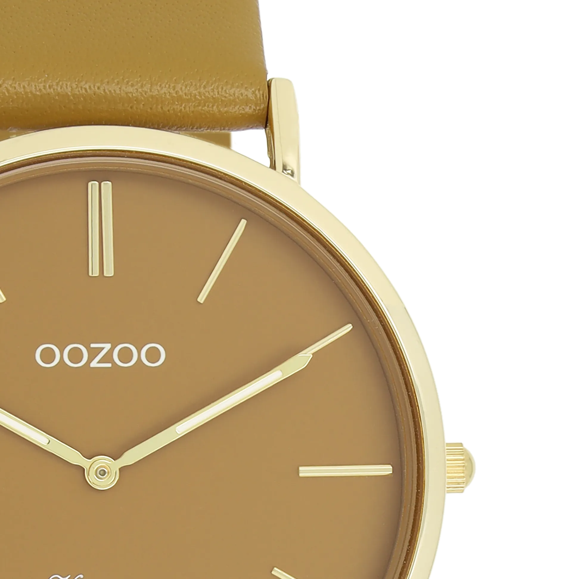 Gold coloured OOZOO watch with olive leather strap - C20327