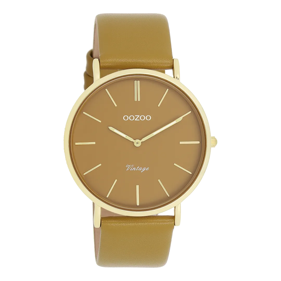 Gold coloured OOZOO watch with olive leather strap - C20327