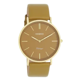 Gold coloured OOZOO watch with olive leather strap - C20327