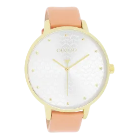 Gold coloured OOZOO watch with peach pink leather strap - C11036