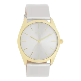 Gold coloured OOZOO watch with silver coloured leather strap - C11330