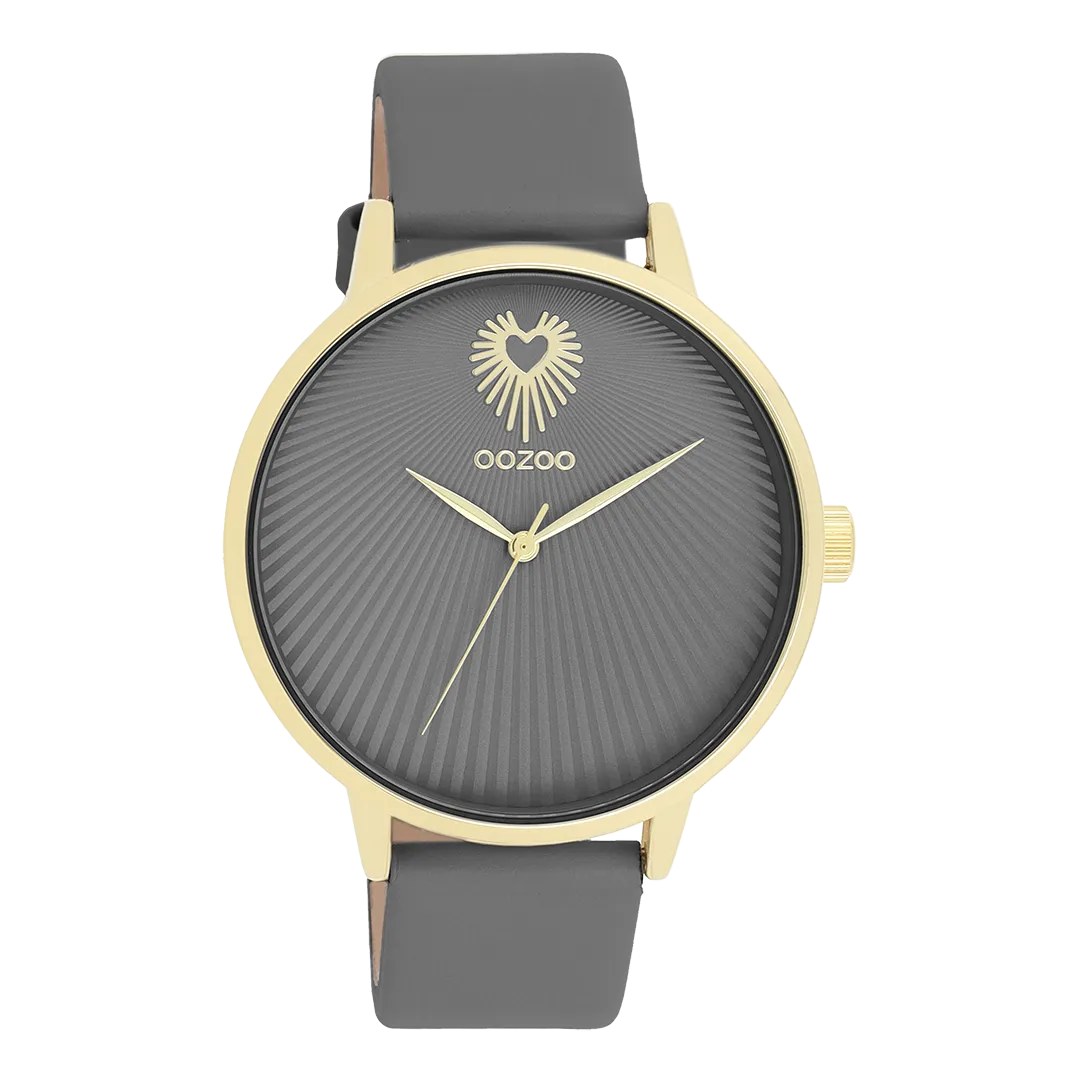 Gold coloured OOZOO watch with smoke grey leather strap - C11244