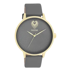 Gold coloured OOZOO watch with smoke grey leather strap - C11244