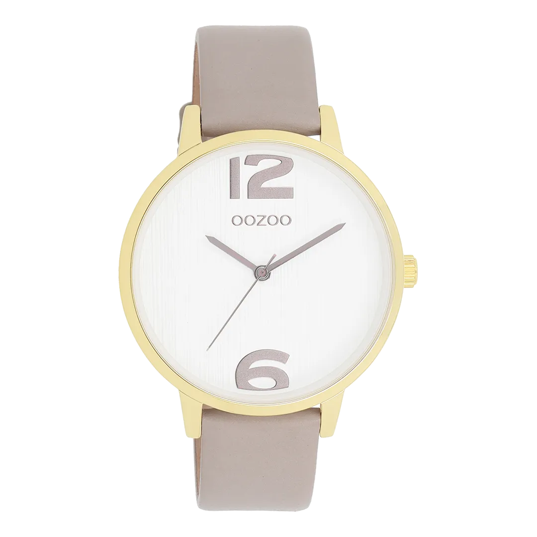 Gold coloured OOZOO watch with taupe leather strap - C11236