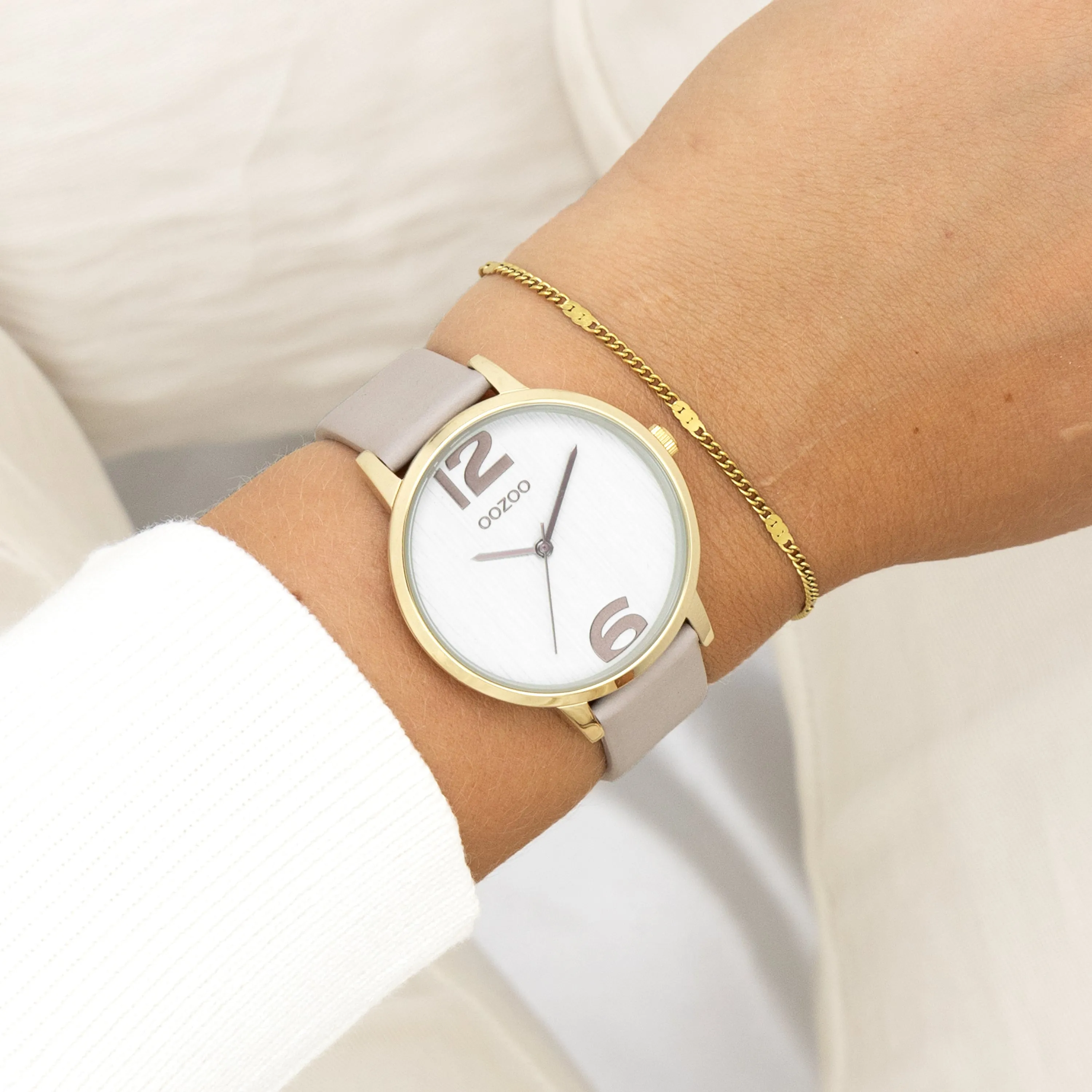 Gold coloured OOZOO watch with taupe leather strap - C11236