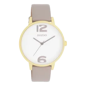 Gold coloured OOZOO watch with taupe leather strap - C11236