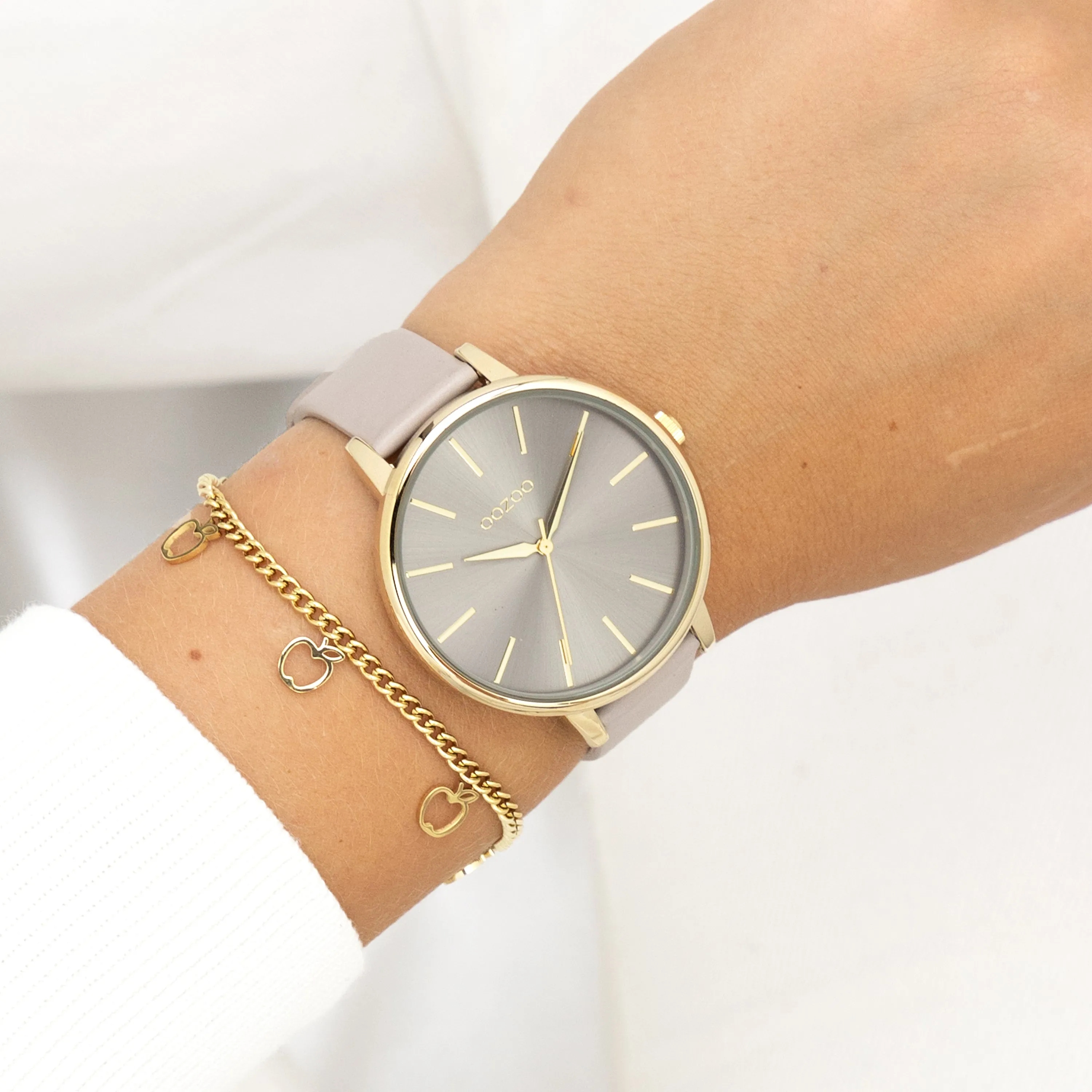 Gold coloured OOZOO watch with taupe leather strap - C11291