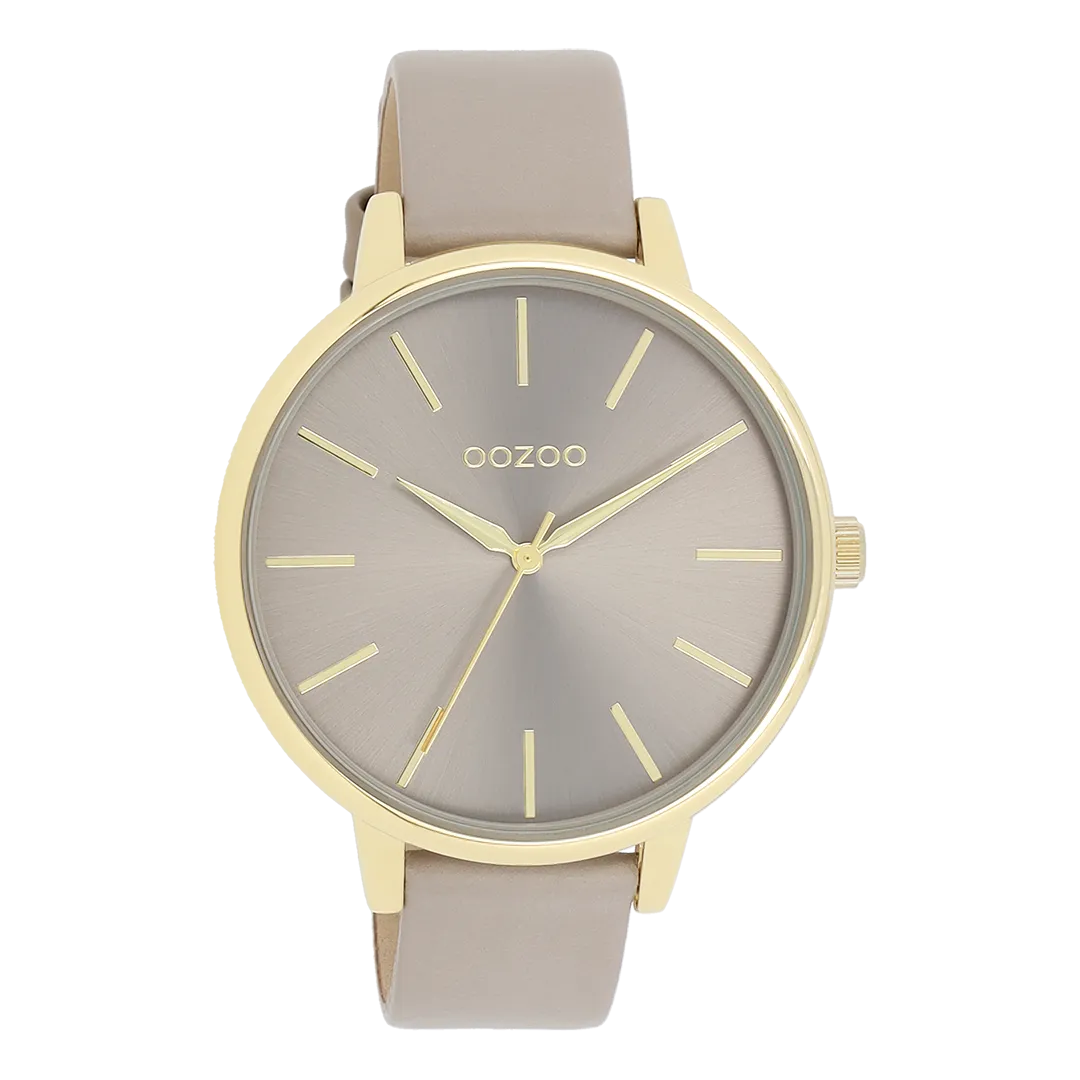 Gold coloured OOZOO watch with taupe leather strap - C11291