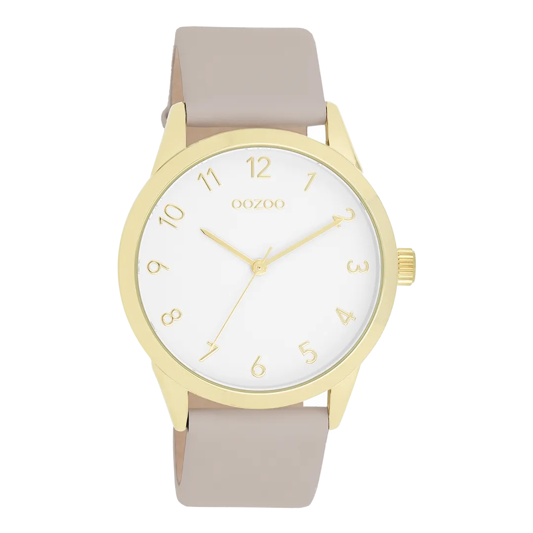 Gold coloured OOZOO watch with taupe leather strap - C11327