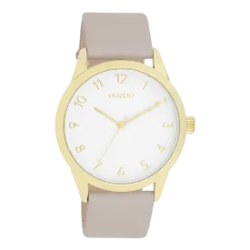 Gold coloured OOZOO watch with taupe leather strap - C11327