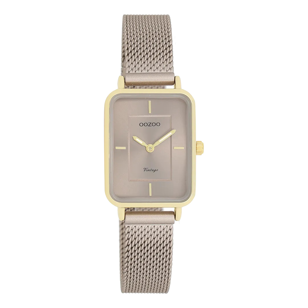 Gold coloured OOZOO watch with taupe metal mesh bracelet - C20384