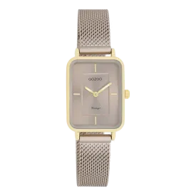 Gold coloured OOZOO watch with taupe metal mesh bracelet - C20384