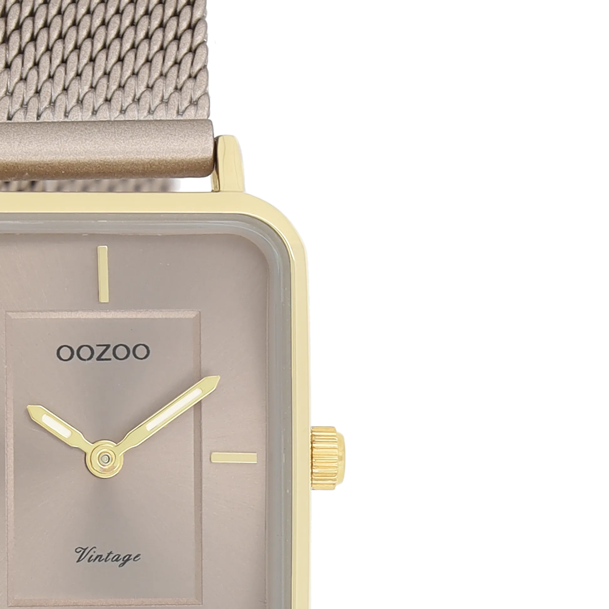 Gold coloured OOZOO watch with taupe metal mesh bracelet - C20384