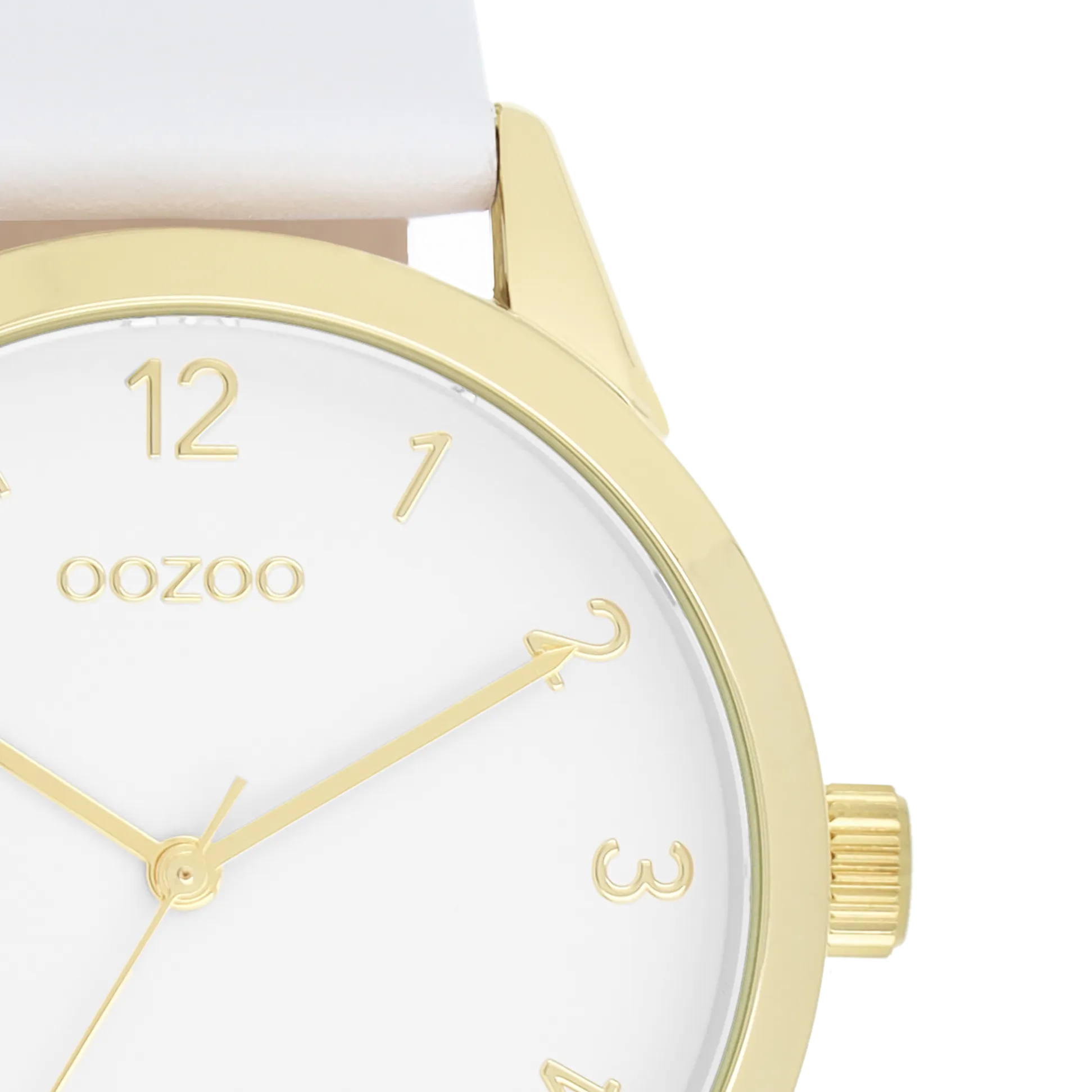 Gold coloured OOZOO watch with white leather strap - C11325