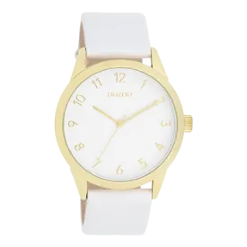 Gold coloured OOZOO watch with white leather strap - C11325