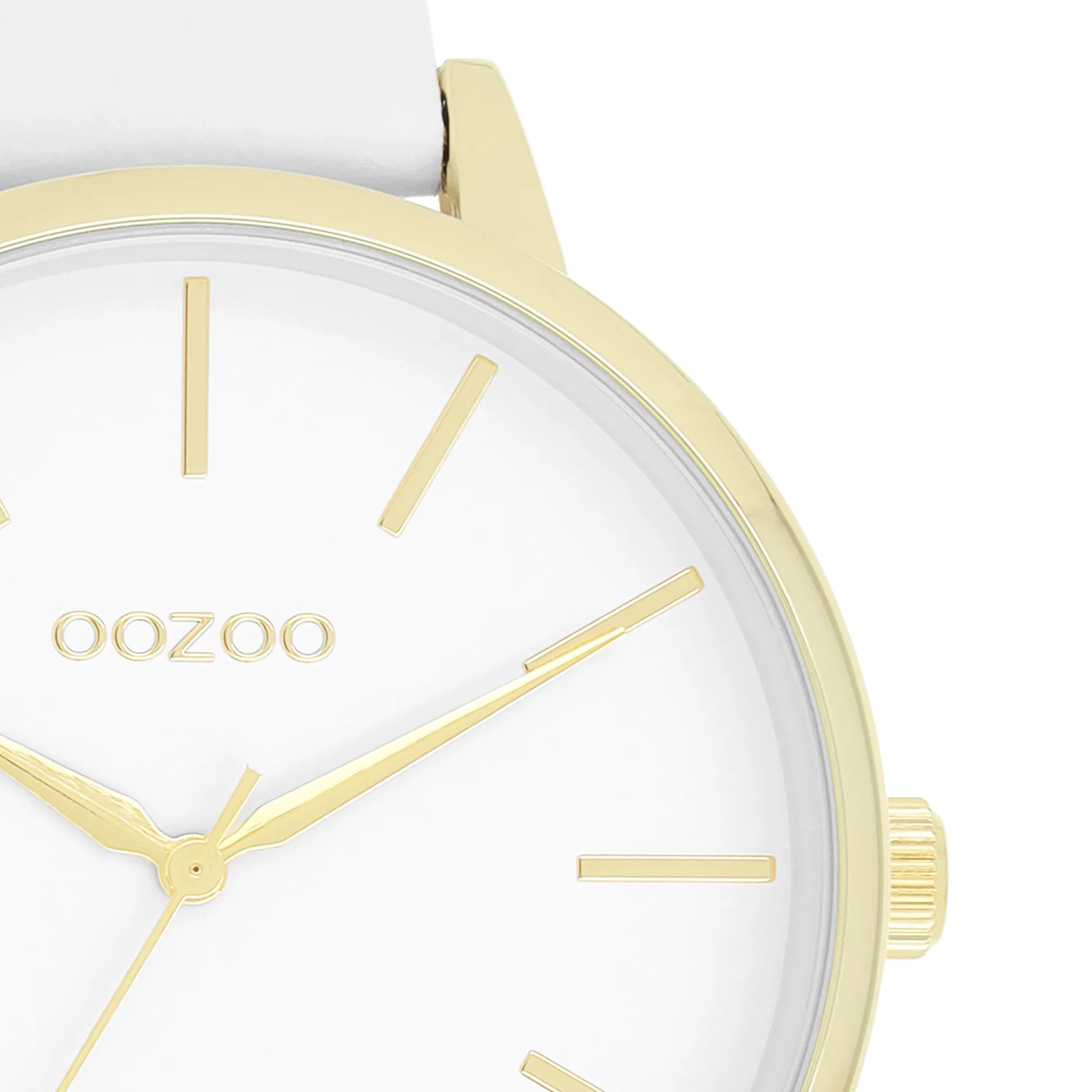 Gold coloured OOZOO watch with white leather strap - C11359