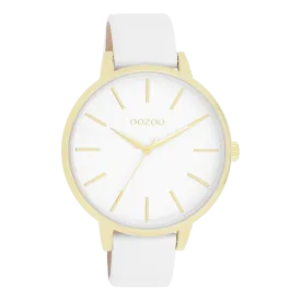 Gold coloured OOZOO watch with white leather strap - C11359