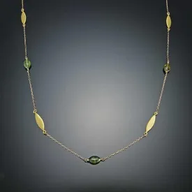 Gold Leaf Chain Necklace with Tourmaline